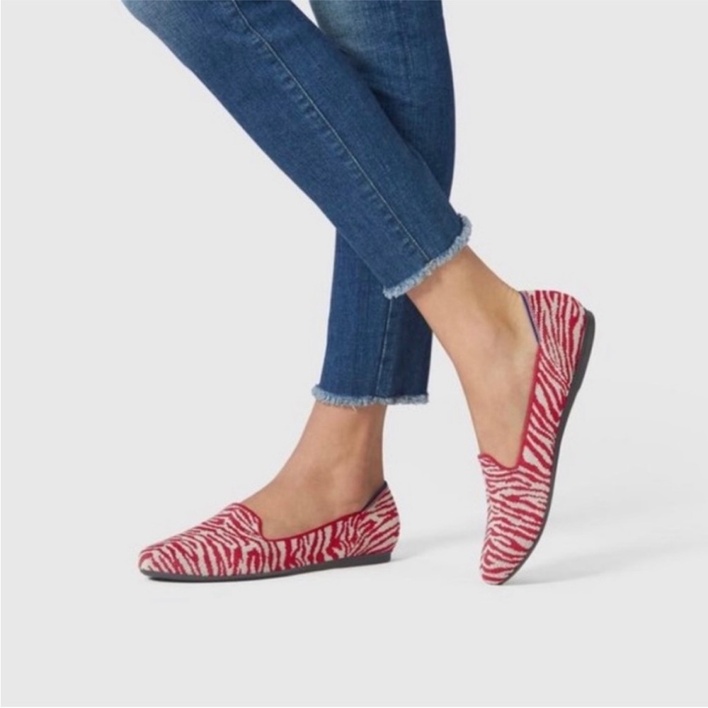 Rothy’s The Loafer Red Multicolor Zebra Print Slip-On Statement Casual Flats